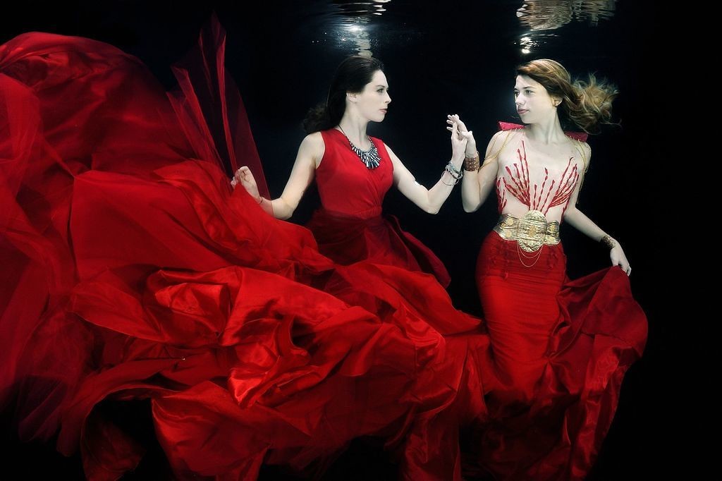 Red dressed mermaids