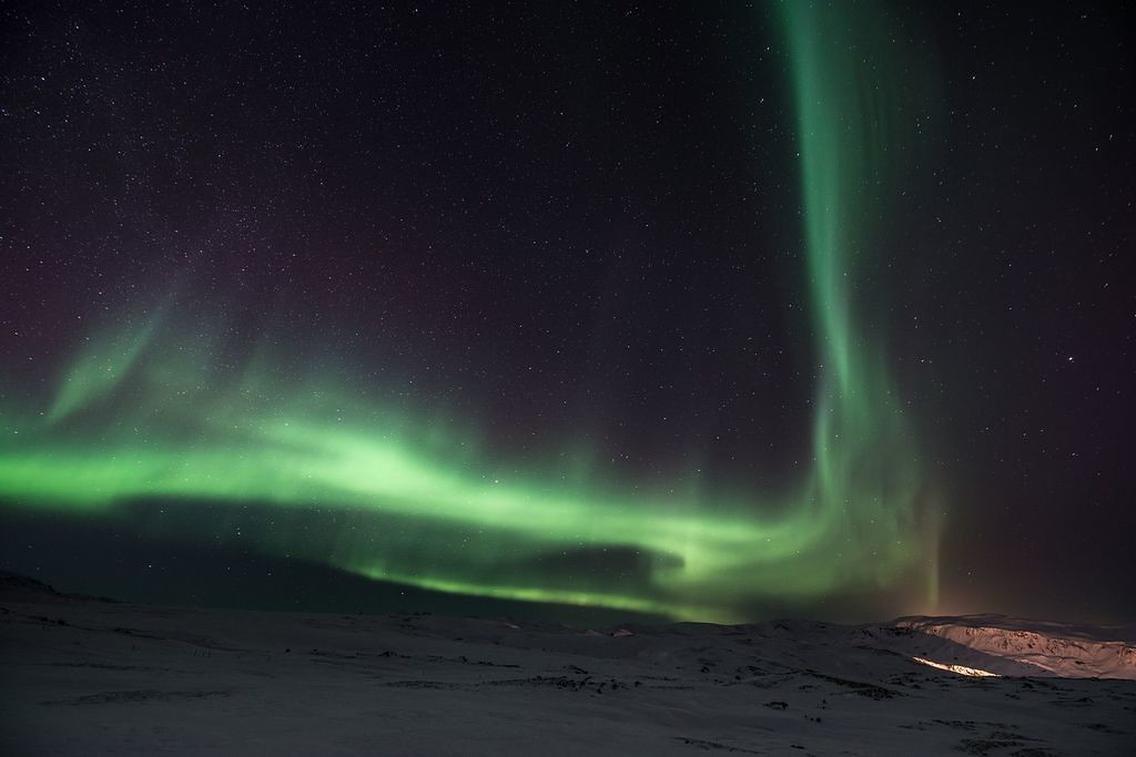 Northern light on the Þjóðvegur 1
