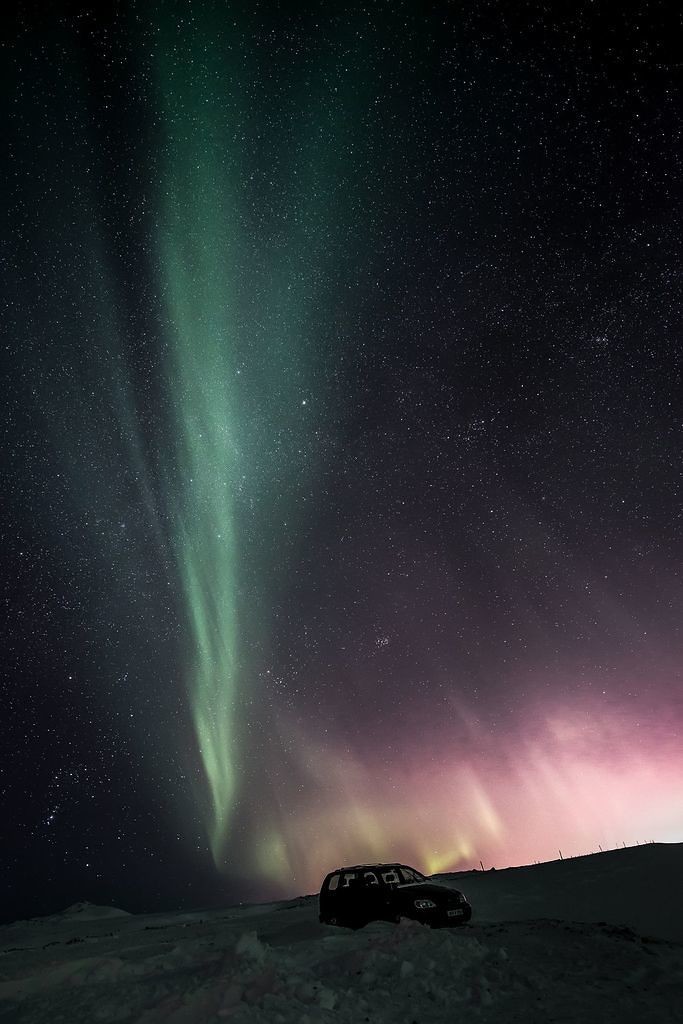 Northern light on the Þjóðvegur 1