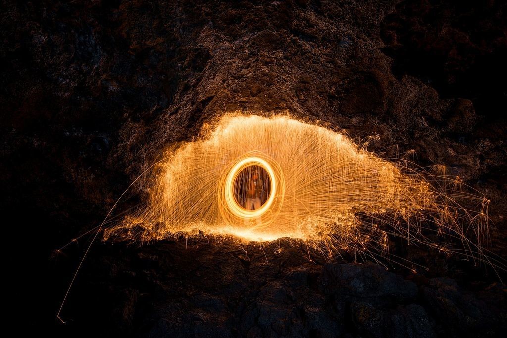 Sparks inside Tanahellir lava tube